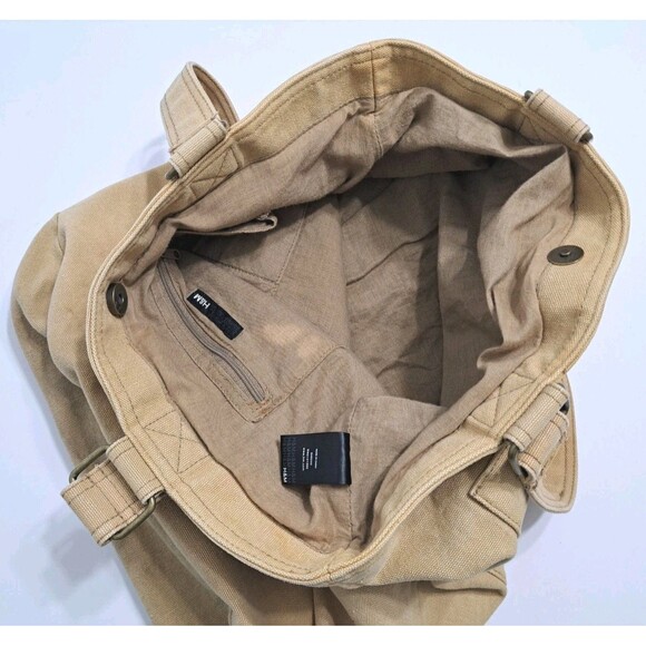 H&M Canvas Tote Bag Shoulder Khaki Distressed Long Retro Vintage Sack - Picture 5 of 8